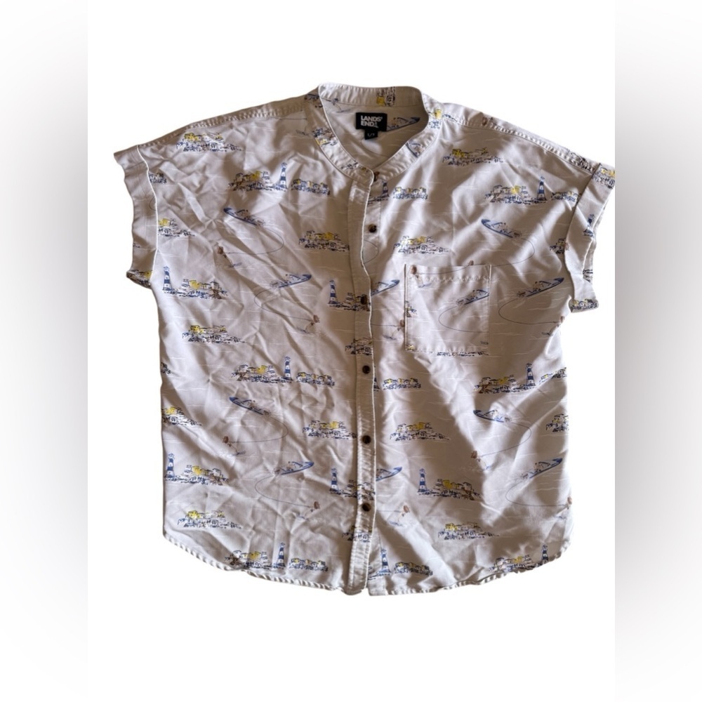Lands End Shirt Large 14-16 Womens Hawaiian Tropical Rayon Camp Rayon , Viscose - Picture 2 of 15